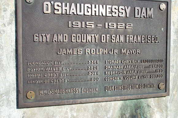 O'Shaughnessy Dam: Dedication Plaque